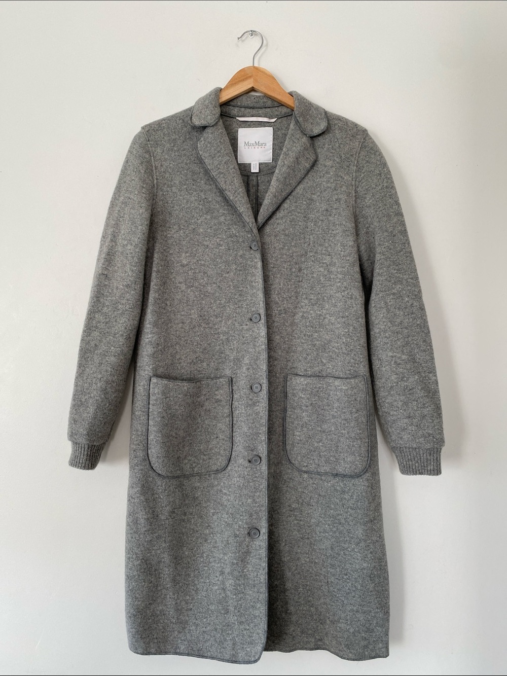 Max Mara Leisure Light Gray Wool Button-Front Knit Outerwear Coat Sz S Luxury
